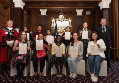 Attendees at the first citizenship ceremony in Wiltshire to pledge allegiance to The King, joined by Deputy Lieutenant Patrick Wintour and mayor of Trowbridge Cllr Graham Hill Credit: Wiltshire Council