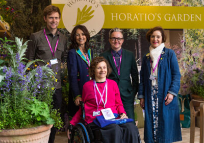 Charlotte Harris and Hugo Bugg of Harris Bugg Studio with Horatio’s Garden founder and chair of trustees, Dr Olivia Chapple, executive trustee Victoria Holton and trustee Catherine Burns pictured at RHS Chelsea Flower Show 2022 Picture: Lucy Shergold/Horatio’s Garden