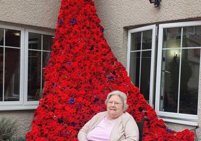 Braemar Lodge resident Delia Bailey who knitted 140 poppies for the Salisbury home’s Remembrance display.