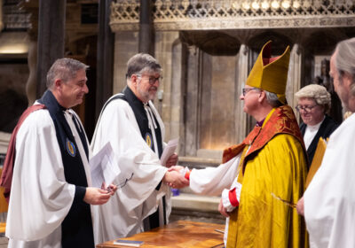 The Deans of Jersey (left) and Guernsey (right) were installed as non-residentiary canons into Salisbury Cathedral’s College of Canons Credit: Finbarr Webster