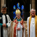 Chorister Bishop Rory Law with the Dean of Salisbury (L) and the Bishop of Salisbury
