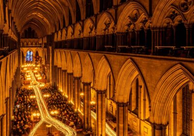 The final procession from the High Altar to the West End during the Darkness to Light Service. Credit: Max Willcock