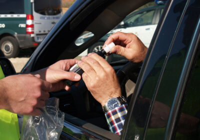 Police breath test. Drink driving warning this Christmas