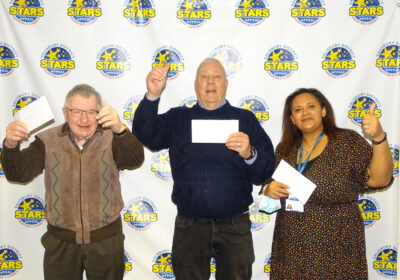 Christmas raffle winners, pictured from left to right, Richard Langdon, Nigel Ellis and Maria Francillia