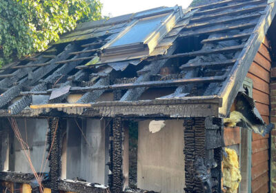 The garden office, in Endless Street, was destroyed by the early-morning blaze