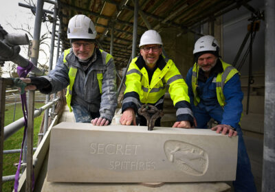 Stonemasons Dave Vanstone (l) and Matt Barton (r) with Clerk of Works Gary Price (centre) All photos credit: Finnbarr Webster