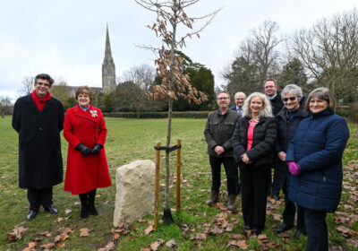 Dean of Salisbury Cathedral The Very Revd Nicholas Papadopulos, left, with Lord Lieutenant Sarah Troughton, second left and other cathedral staff. Pictures by Finnbar Webster