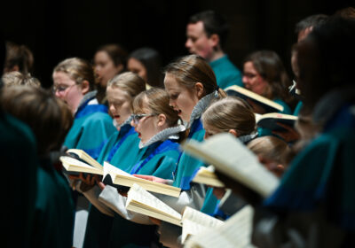 Salisbury chorister performing during the recent pre-tour concert Credit: Finbarr Webster