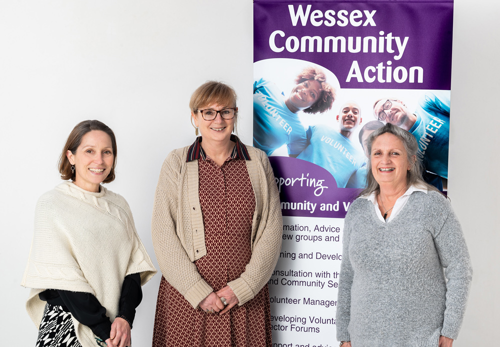 Wessex Community Action Chief Executive Amber Skyring, centre, with Partnership and Engagement Lead Anita Hansen, right, and Operations Manager Linda Cantillion-Guyatt