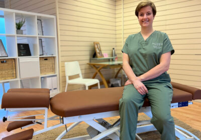 Philippa in the new premises