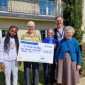From left: Gladys Nyirongo, a Year 10 student from Sarum Academy School; home manager Jackie Cash; Daphne Jennings, whose late husband Neville was both a co-founder of The Bridge and a resident at Braemar Lodge; Bridge director Alex Ewing and Bridge co-founder, Gaye Ridout