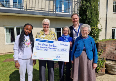 From left: Gladys Nyirongo, a Year 10 student from Sarum Academy School; home manager Jackie Cash; Daphne Jennings, whose late husband Neville was both a co-founder of The Bridge and a resident at Braemar Lodge; Bridge director Alex Ewing and Bridge co-founder, Gaye Ridout