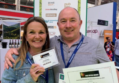 Liz and Simon with their Small Independent Merchant Wine Buyer of the Year award
