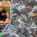 Insp David Tippetts, inset, and some of the knives seized during the operation. Pictures: Wiltshire Police