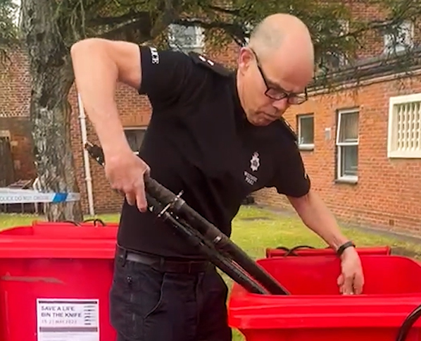 Insp David Tippetts with one of the surrender bins used by Wiltshire Police
