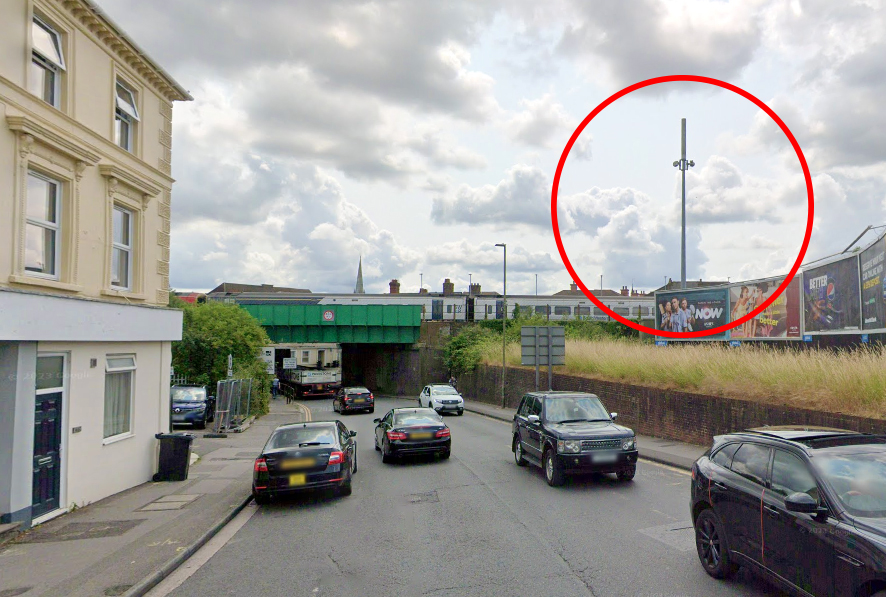 The upgraded mast would replace the device on land of Churchfields Road, at Salisbury train station. Picture: Google