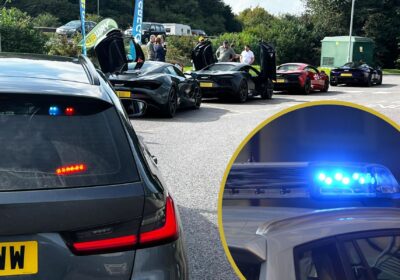Four of the five McLarens pictured after being pulled over by Wiltshire Police on the A303. Picture: Wiltshire Police