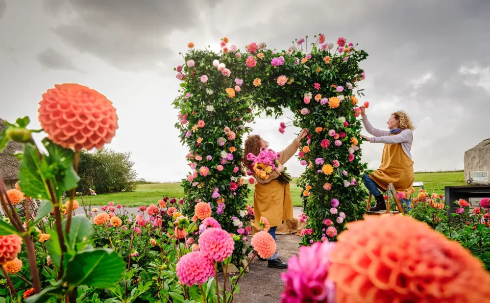 Stonehenge was dressed up in dahlias for the exhibition. Picture: English Heritage