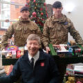 Bombardiers Joe Smith and Robin Duncan with Captain Martin Davison of Salisbury Salvation Army