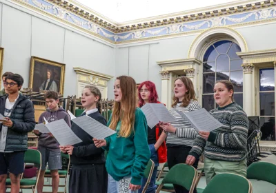 Salisbury Cathedral Youth Choir rehearsing in the Bishop's Palace. Photo: Spencer Mulholland.