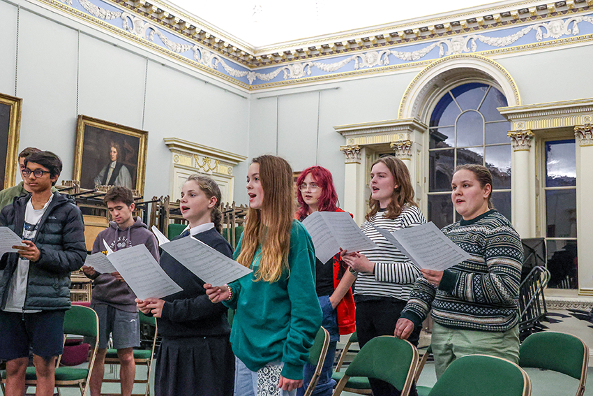 Salisbury Cathedral Youth Choir rehearsing in the Bishop's Palace. Photo: Spencer Mulholland.