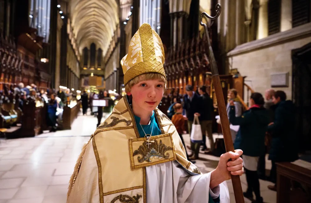 The now-former Bishop of Salisbury, chorister Harry Mills. Picture: Finnbarr Webster