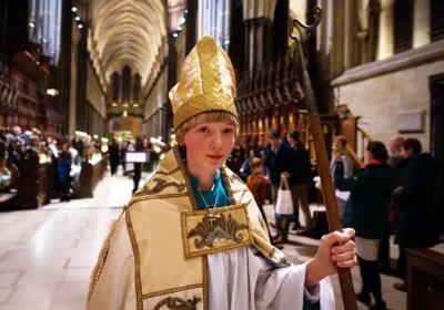 The now-former Bishop of Salisbury, chorister Harry Mills. Picture: Finnbarr Webster
