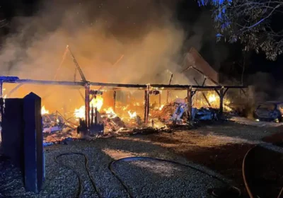 The barn building in Fordingbridge was "totally destroyed". Picture: Ferndown Fire Station