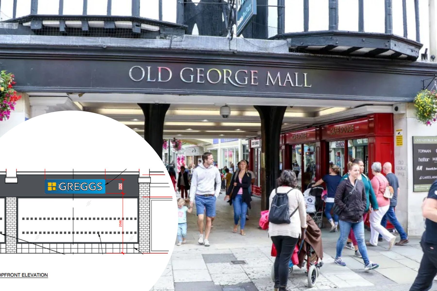 Greggs has applied for new signs at a store in the Old George Mall, Salisbury
