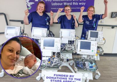 Salisbury Hospital maternity staff with the new monitors and inset, new mum Michaela Cone with baby Rory. Pictures: Stars Appeal