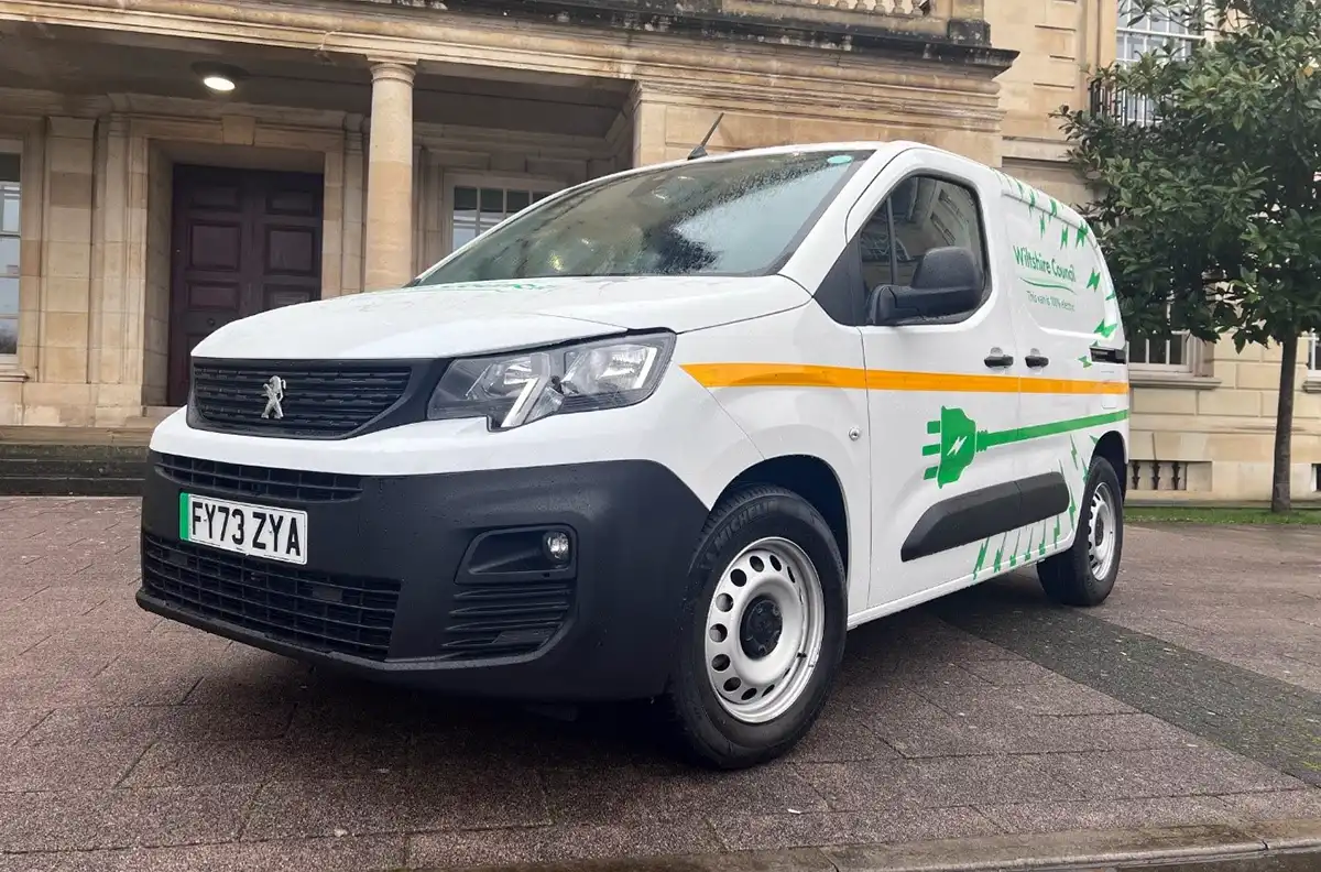 An electric Peugeot van, part of the Wiltshire Council fleet