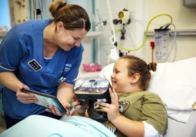 Arya Smith having a go with the new VR equipment at Salisbury Hospital. Picture: Simon Ward