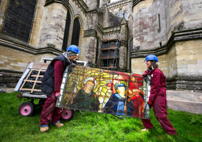 Salisbury Cathedral, The Burne-Jones window is removed for conservation. Picture: Finnbarr Webster.