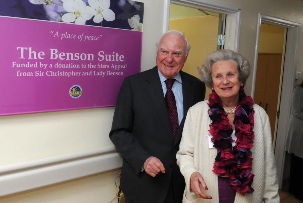 Sir Christopher and Lady Benson at the suite that bears their name. Picture: Stars Appeal