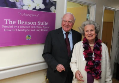 Sir Christopher and Lady Benson at the suite that bears their name. Picture: Stars Appeal