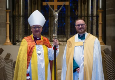 The Bishop of Salisbury, Very Revd Stephen Lake, with Rev Ross Meikle, right, the new Missioner for Young People at Salisbury Cathedral. Picture: Finnbarr Webster