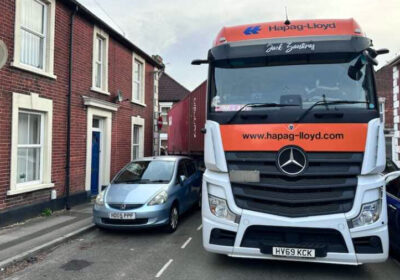 A lorry got stuck in Meadow Road, Salisbury