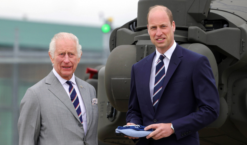 King Charles and Prince William during the handover of the colonel-in-chief role at Middle Wallop. Picture: Royal Family