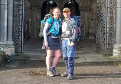Lucy and Nick Barnwell setting off from Salisbury Cathedral