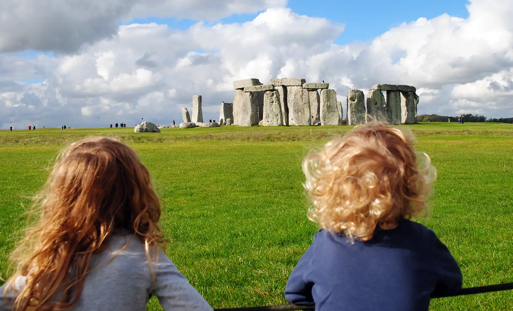 Children looking at the Stonehenge monument in Wiltshire