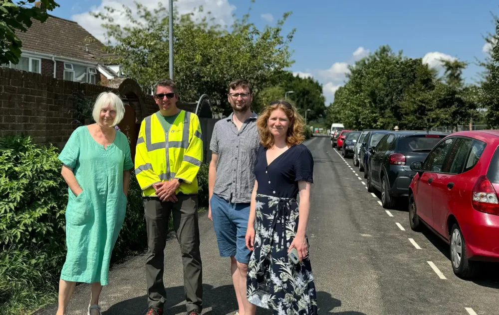 Pictured at the Coldharbour Lane route are, from left to right: Cllr Annie Riddle, Andy Wallis, Cllr Samuel Charleston and Cllr Victoria Charleston