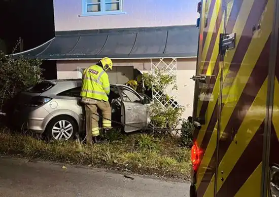 The car crashed into a house near the Portfield Road junction. Picture: Wilton Fire Station