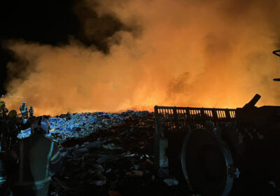 Firefighters battled the blaze at a recycling centre through the night. Pictures: Poole Fire Station