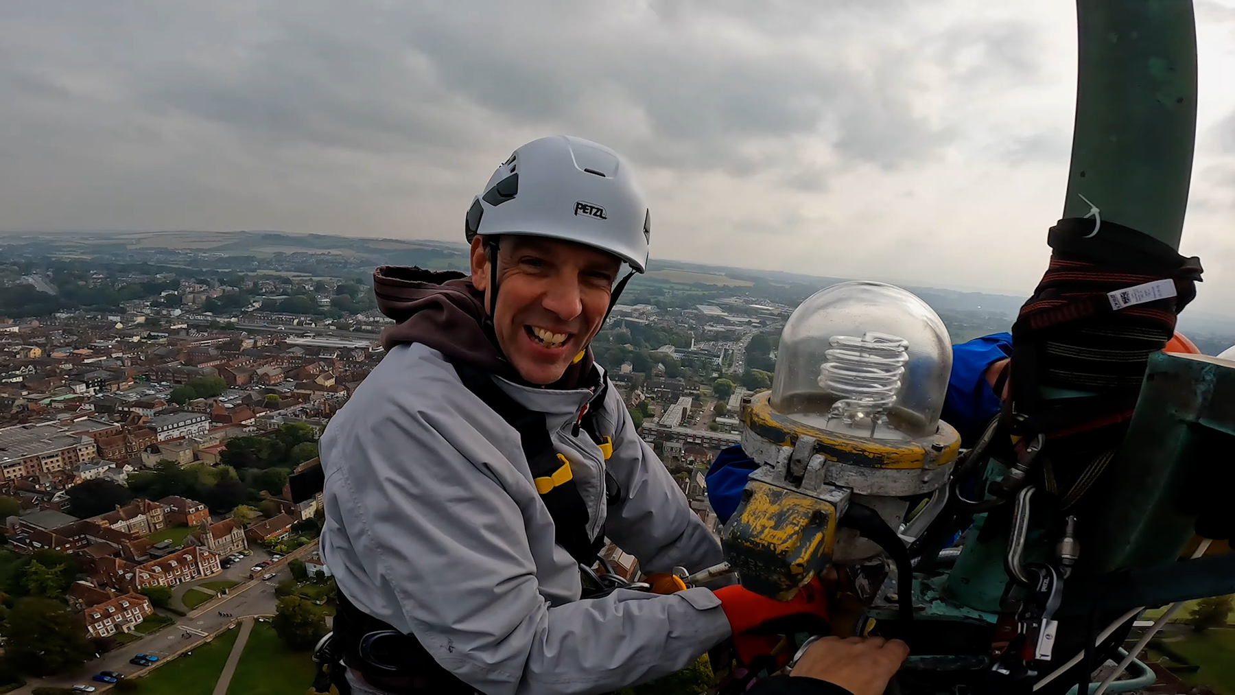 Richard Pike atop the spire