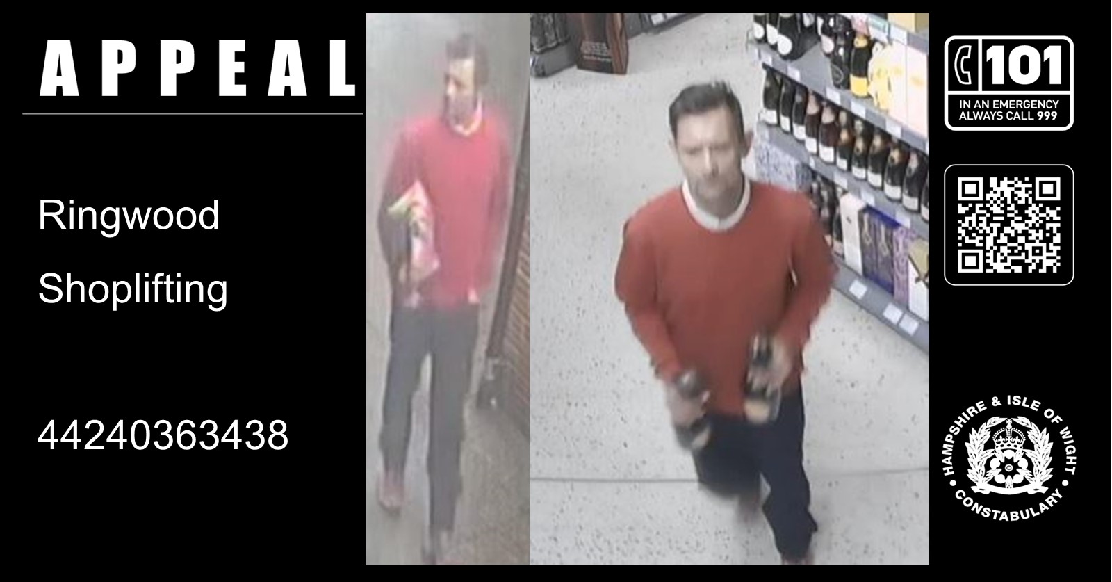 Police are keen to trace this person after Champagne was stolen in Ringwood. Picture: Hampshire Police