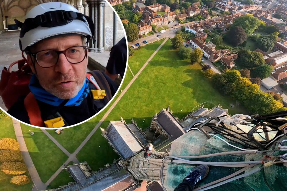 Gary Price, clerk of works, made the daunting climb up the spire at Salisbury Cathedral