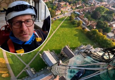 Gary Price, clerk of works, made the daunting climb up the spire at Salisbury Cathedral