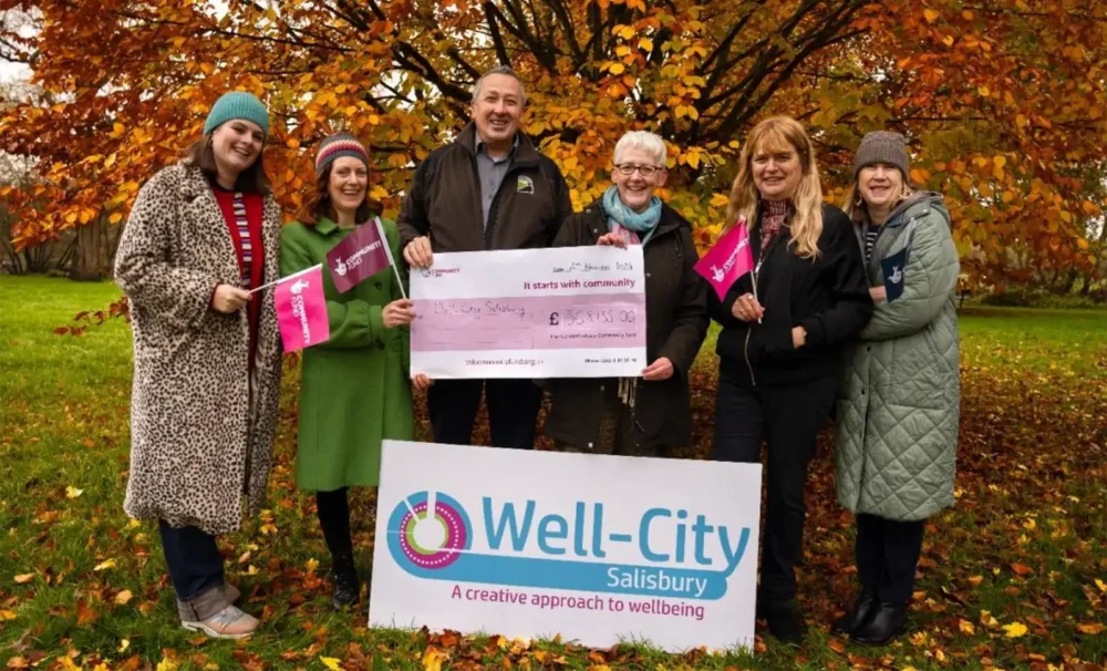 Members of the Well-City Salisbury, Wessex Archaeology, Wiltshire Creative, Wiltshire Wildlife Trust and ArtCare teams celebrate the funding from the National Lottery Community Fund. Picture: Wessex Archaeology