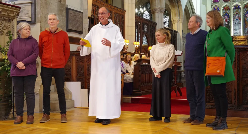 Charity representatives at the presentation ceremony in the company of St Thomas’s Rector, Kelvin Inglis and Christmas Tree Festival organisers Sabine and Chris Rider