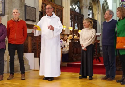 Charity representatives at the presentation ceremony in the company of St Thomas’s Rector, Kelvin Inglis and Christmas Tree Festival organisers Sabine and Chris Rider